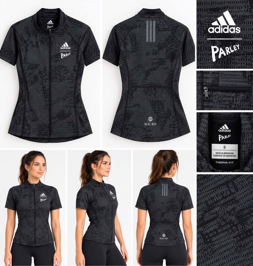 Adidas HF9020 Women Sz S Black Parley Full Zip Short Sleeve Cycling Jersey $170